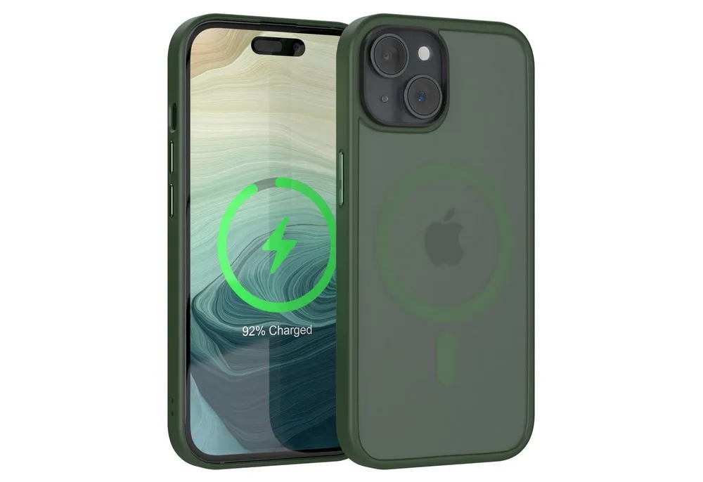 EAZY CASE Handyhülle Outdoor Case MagSafe Matt für Apple iPhone 15 6,1 Zoll, Qi Charging kompatibel Magsafefunktion Slimcover Displayschutz Grün