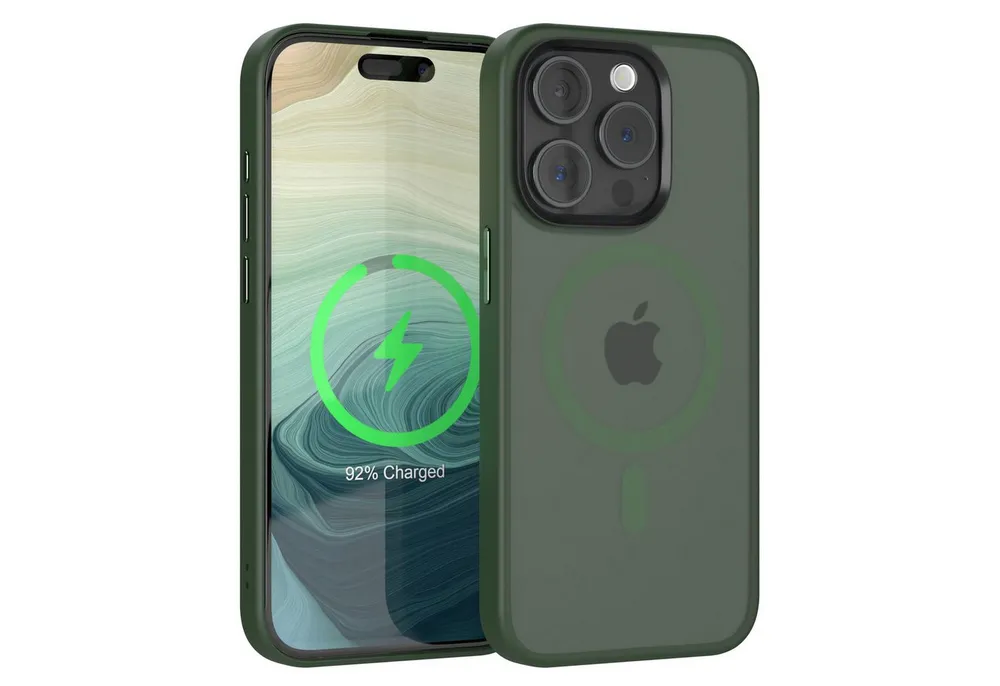 EAZY CASE Handyhülle Outdoor Case MagSafe Matt für Apple iPhone 15 Pro 6,1 Zoll, Qi Charging kompatibel Magsafefunktion Slimcover Displayschutz Grün