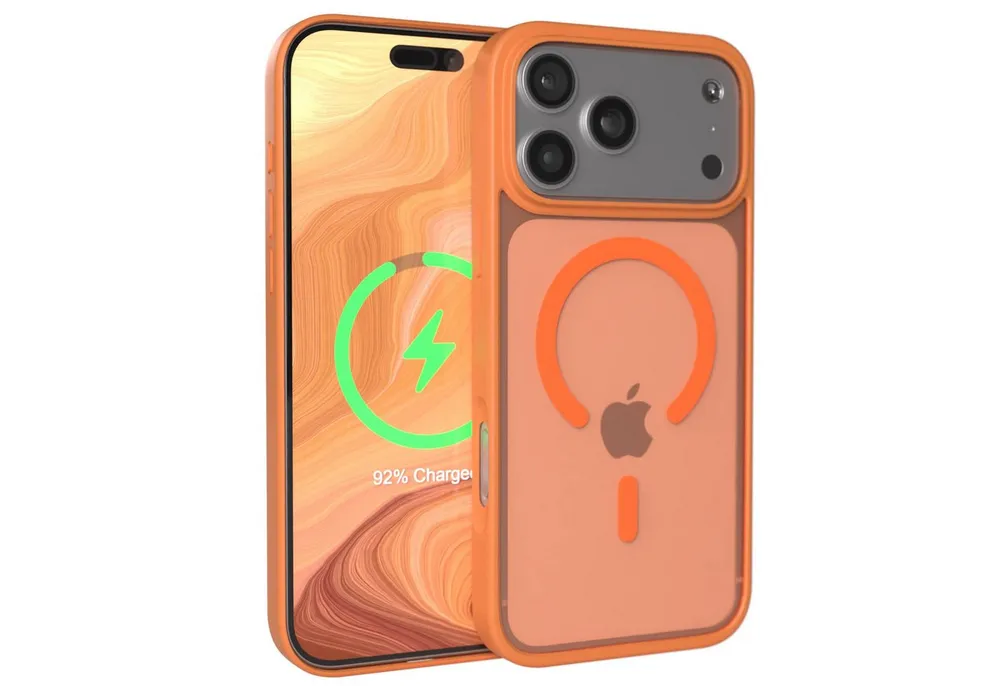 EAZY CASE Handyhülle Outdoor Case MagSafe für Apple iPhone 17 Pro Max 6,9 Zoll, Outdoor Case Handyhülle mit MagSafe Bumper leuchtend Orange