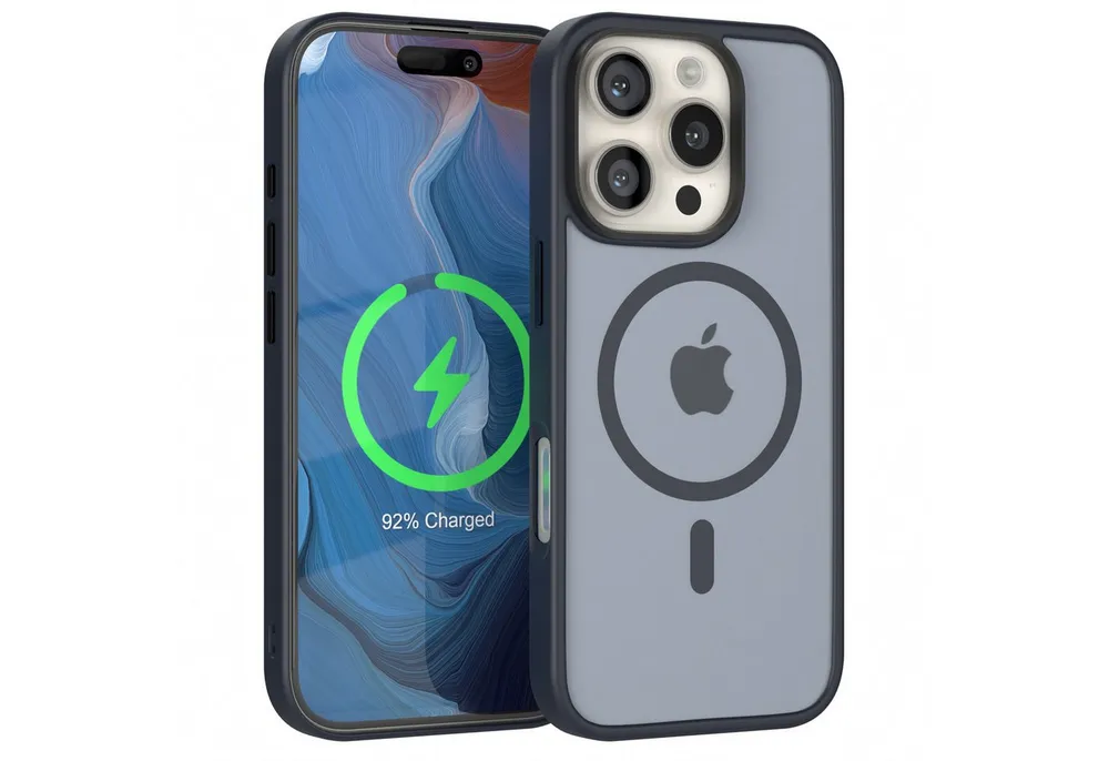EAZY CASE Handyhülle Outdoor Case MagSafe für Apple iPhone 16 Pro 6,3 Zoll, Handy Cover MagSafe Slim Silicon Hülle Outdoorcase stoßfest Dunkelblau