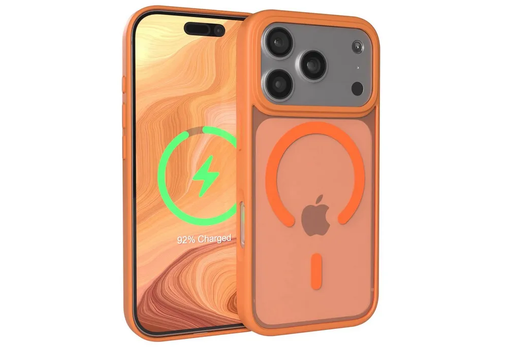 EAZY CASE Handyhülle Outdoor Case MagSafe für Apple iPhone 17 Pro 6,3 Zoll, Outdoor Case Handyhülle mit MagSafe Bumper leuchtend Orange