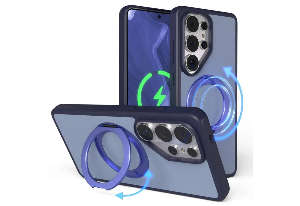 EAZY CASE Handyhülle Outdoor Galaxy S26 Ultra Case mit MagSafe Rotation Ring 6,9 Zoll, Outdoor Handy Hülle mit Rotation Ring Stoßfest aufstellbar Dunkelblau