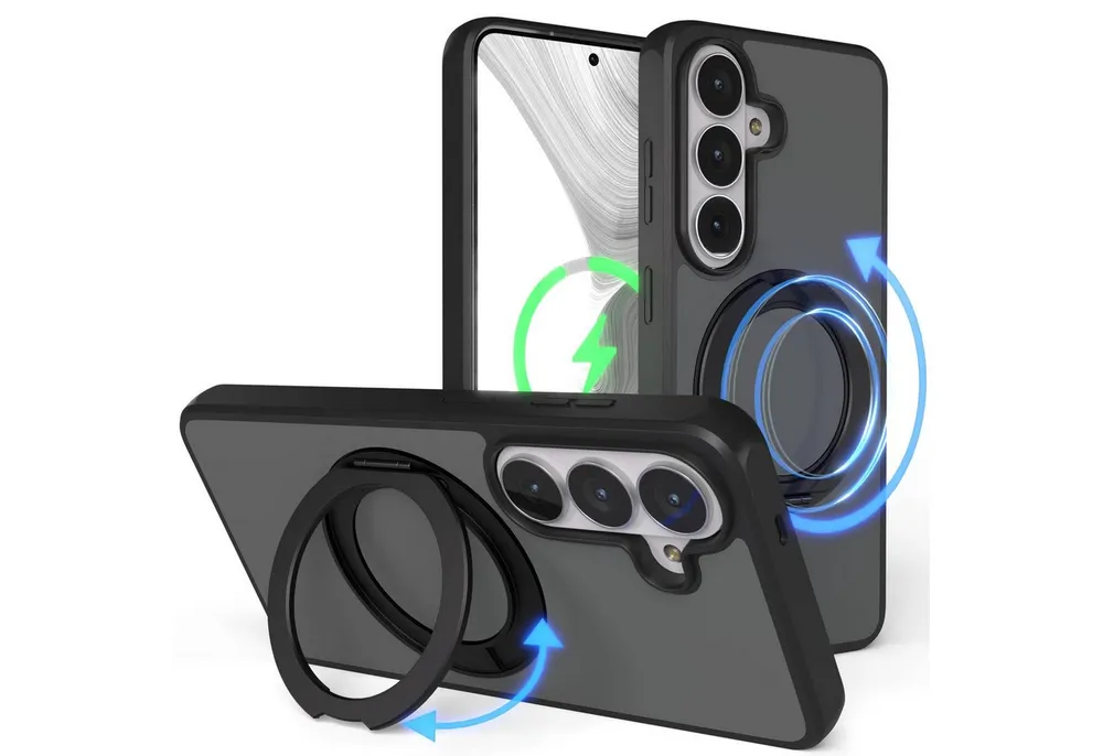EAZY CASE Handyhülle Outdoor Galaxy S26 Case mit MagSafe Rotation Ring 6,3 Zoll, Outdoor Handy Hülle Bumper Schutzhülle Slim mit Kameraschutz Schwarz