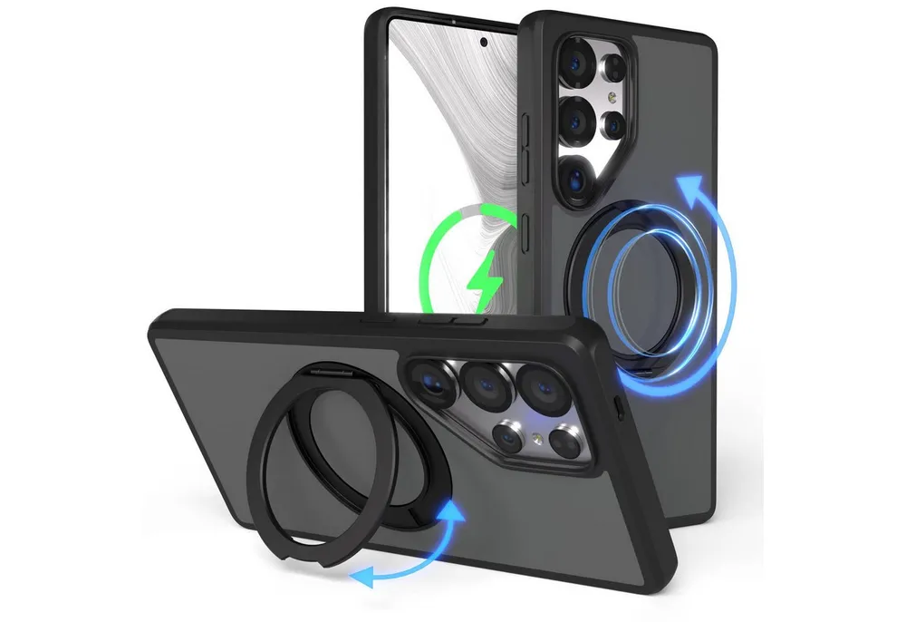 EAZY CASE Handyhülle Outdoor Galaxy S25 Ultra Case mit MagSafe Ring 6,9 Zoll, Outdoor Handy Hülle Bumper Schutzhülle Slim mit Kameraschutz Schwarz