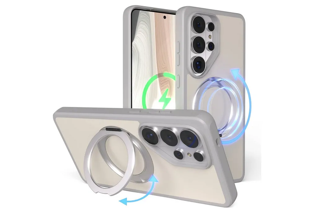 EAZY CASE Handyhülle Outdoor Galaxy S26 Ultra Case mit MagSafe Rotation Ring 6,9 Zoll, Moderne aufstellbare Handyhülle stoßfest Bumpercase kratzfest in Grau