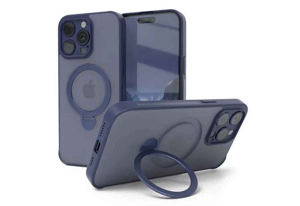 EAZY CASE Handyhülle Outdoor iPhone 15 Pro Max Case MagSafe Ring 6,7 Zoll, Outdoor Handy Hülle Etui Schutzhülle Slim mit Kameraschutz Blau