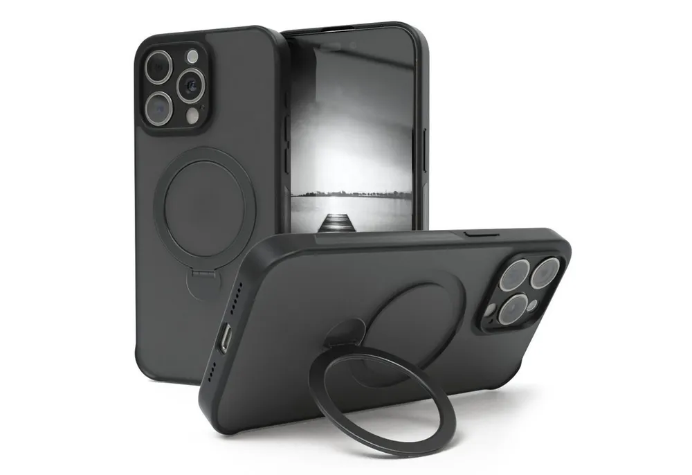 EAZY CASE Handyhülle Outdoor iPhone 15 Pro Max Case MagSafe Ring 6,7 Zoll, Outdoor Handy Hülle Bumper Schutzhülle Slim mit Kameraschutz Schwarz