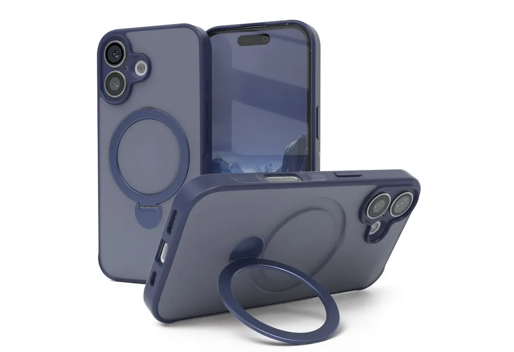 EAZY CASE Handyhülle Outdoor iPhone 16 Case MagSafe Rotation Ring 6,1 Zoll, Outdoor Handy Hülle Etui Schutzhülle Slim mit Kameraschutz Blau
