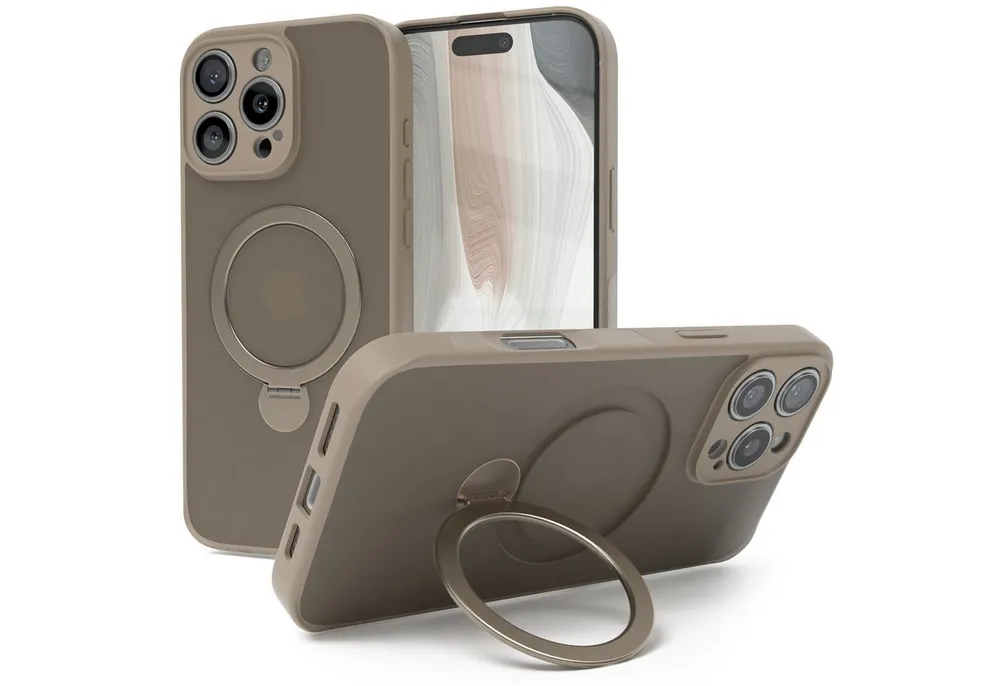 EAZY CASE Handyhülle Outdoor iPhone 16 Pro Max Case MagSafe Ring 6,9 Zoll, Outdoor Handy Hülle stoßfest Silikon Case Schutzhülle Bumper Goldbraun