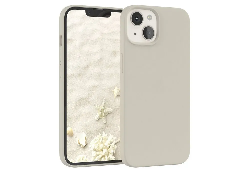 EAZY CASE Handyhülle Premium Silikon Case für Apple iPhone 13 6,1 Zoll, Hülle Silikon mit Displayschutz Handy Softcase Slimcover Taupe / Beige