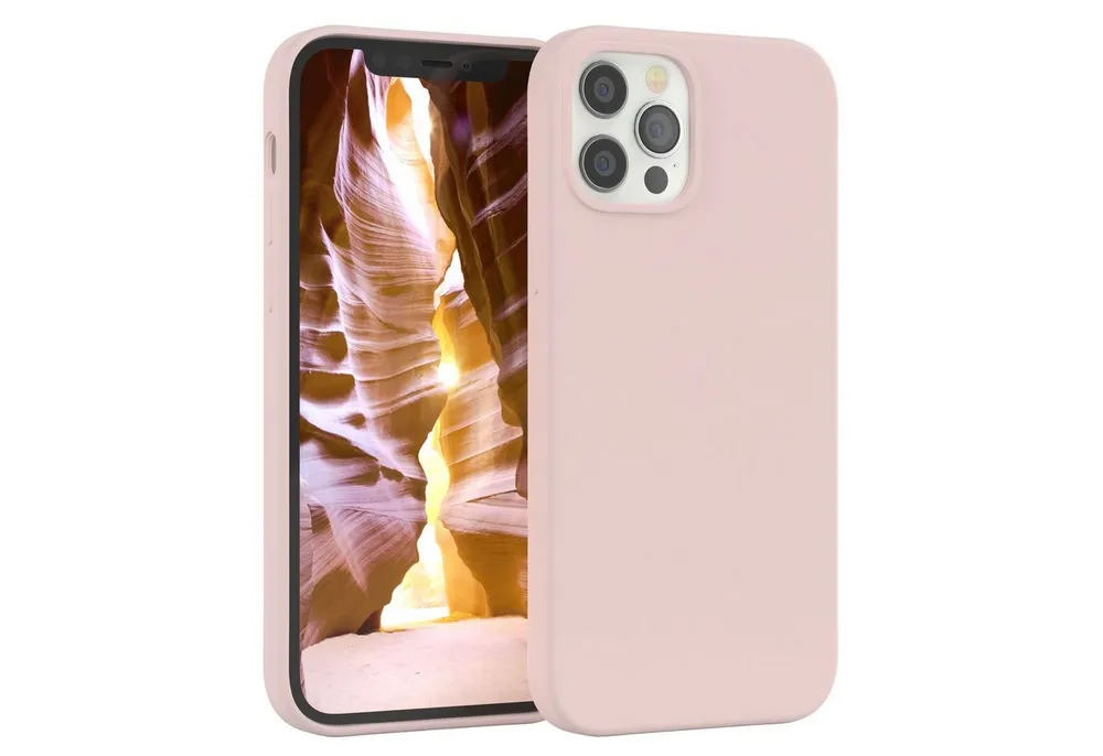 EAZY CASE Handyhülle Premium Silikon Case für iPhone 12 / iPhone 12 Pro 6,1 Zoll, Silikon Schutzhülle mit Kameraschutz kratzfest Cover Rosa / Altrosa