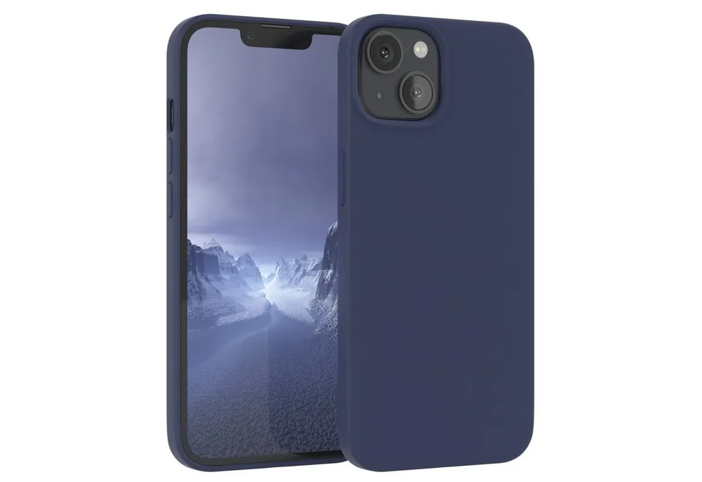 EAZY CASE Handyhülle Premium Silikon Case für Apple iPhone 13 6,1 Zoll, Handy Softcase Hülle Silikon mit Displayschutz Case Blau / Nachtblau