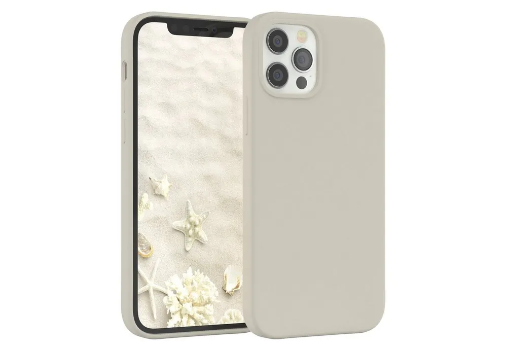 EAZY CASE Handyhülle Premium Silikon Case für iPhone 12 / iPhone 12 Pro 6,1 Zoll, Hülle Silikon mit Displayschutz Handy Softcase Slimcover Taupe / Beige