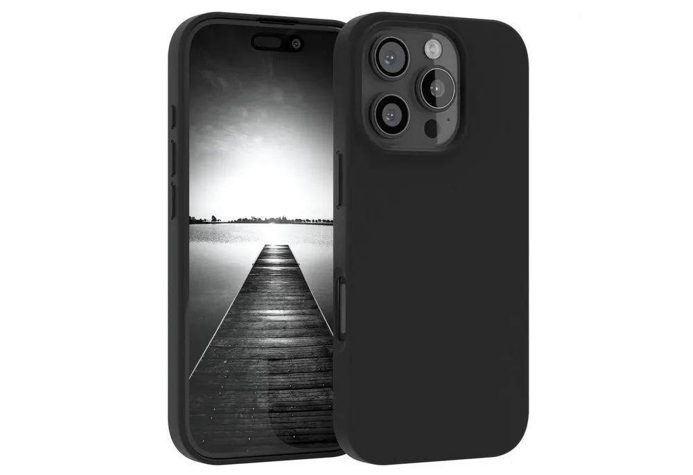 EAZY CASE Handyhülle Premium Silikon Case für Apple iPhone 16 Pro 6,3 Zoll, Hülle mit Kameraschutz Bumper Silikonhülle stoßfest Slimcover Schwarz