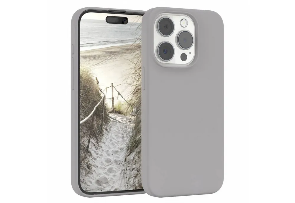 EAZY CASE Handyhülle Premium Silikon Case für Apple iPhone 15 Pro 6,1 Zoll, Handy Softcase Hülle Silikon mit Displayschutz Case Hellgrau