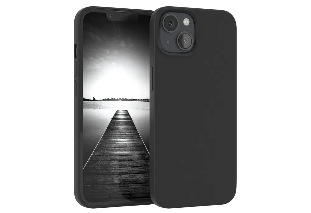 EAZY CASE Handyhülle Premium Silikon Case für Apple iPhone 13 6,1 Zoll, Hülle mit Kameraschutz Bumper Silikonhülle stoßfest Slimcover Schwarz