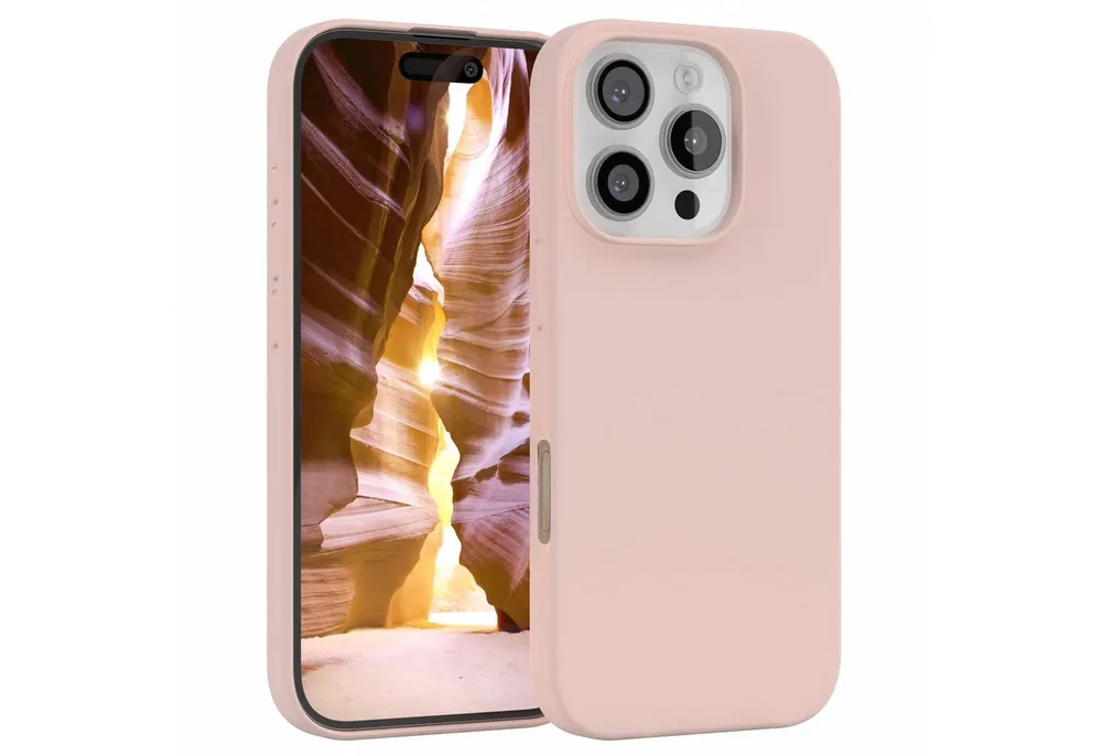EAZY CASE Handyhülle Premium Silikon Case für Apple iPhone 16 Pro 6,3 Zoll, Schutzhülle mit Kameraschutz stoßfest Bumper Case Rose