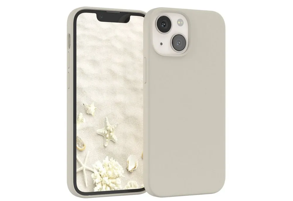 EAZY CASE Handyhülle Premium Silikon Case für Apple iPhone 13 Mini 5,4 Zoll, Hülle Silikon mit Displayschutz Handy Softcase Slimcover Taupe / Beige