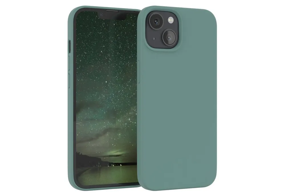 EAZY CASE Handyhülle Premium Silikon Case für Apple iPhone 13 6,1 Zoll, Silikonhülle Slimcover mit Displayschutz Hülle Cover Grün / Nachtgrün