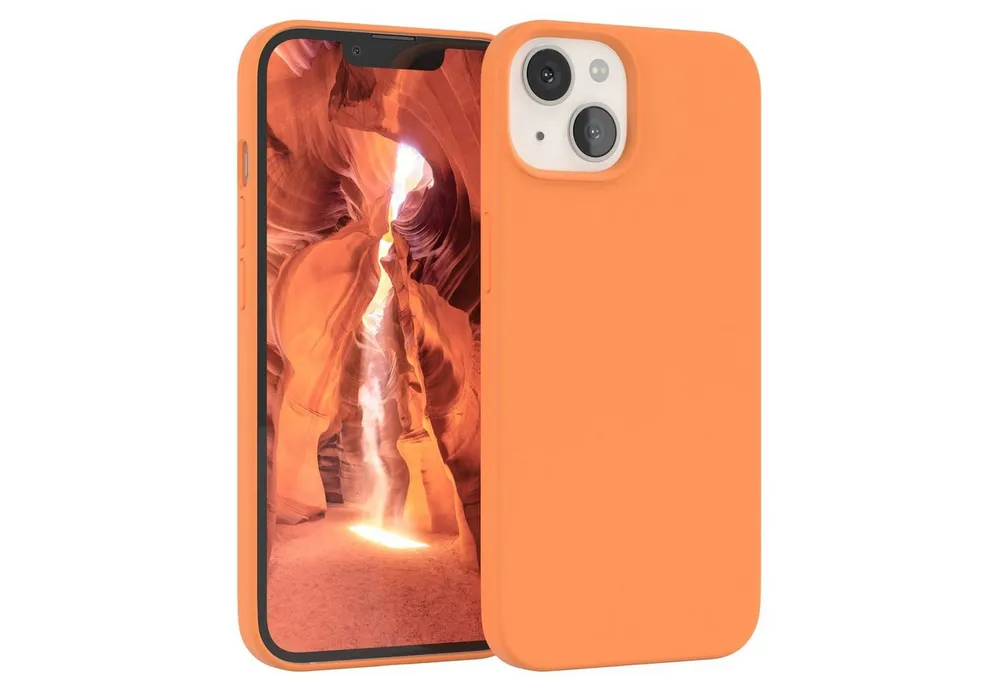EAZY CASE Handyhülle Premium Silikon Case für Apple iPhone 13 6,1 Zoll, Case stoßfest Smart Slimcover mit Displayschutz Back Cover Etui Orange