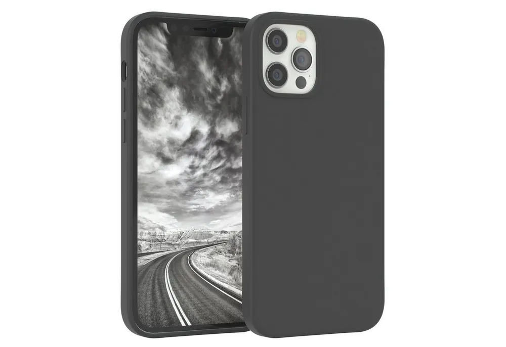 EAZY CASE Handyhülle Premium Silikon Case für iPhone 12 / iPhone 12 Pro 6,1 Zoll, Schutzhülle mit Kameraschutz Back Cover Hülle Slimcover Anthrazit Grau