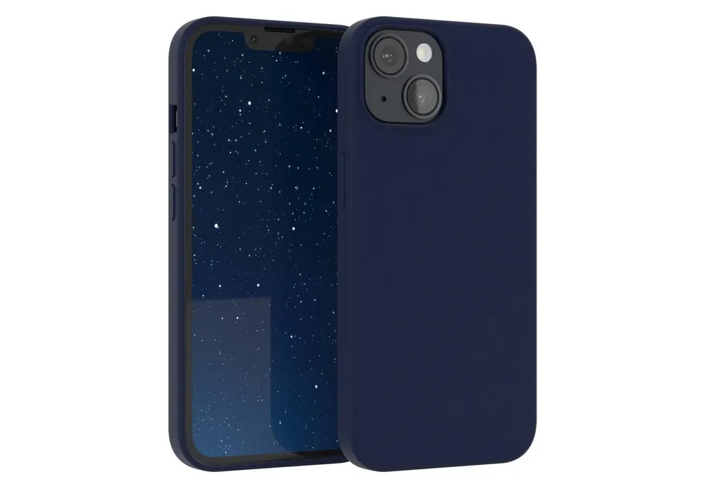 EAZY CASE Handyhülle Premium Silikon Case für Apple iPhone 14 6,1 Zoll, Handy Softcase Hülle Silikon mit Displayschutz Case Blau / Nachtblau