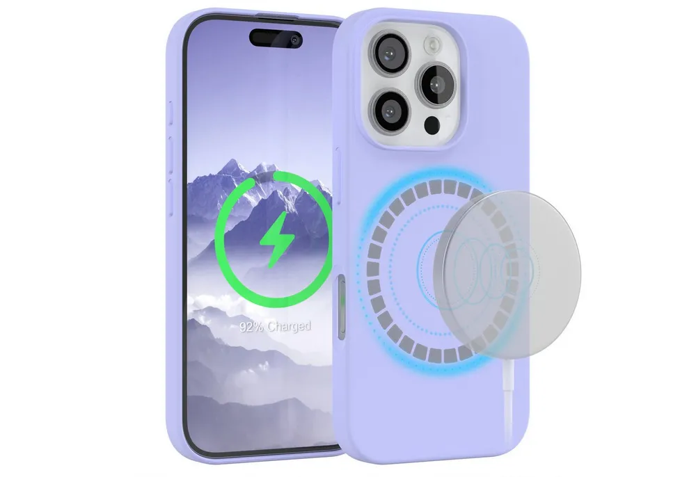 EAZY CASE Handyhülle Silikonhülle mit MagSafe für Apple iPhone 16 Pro 6,3 Zoll, Handytasche aus Silikon Slimcover mit Displayscchutz Violett Lavendel