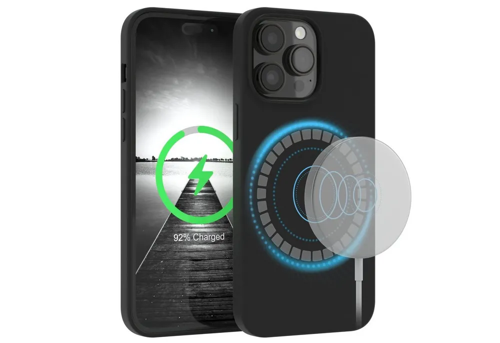 EAZY CASE Handyhülle Silikonhülle mit MagSafe für iPhone 14 Pro Max 6,7 Zoll, Cover kompatibel mit Qi Magsafe Bumper Silicon Case kratzfest Schwarz