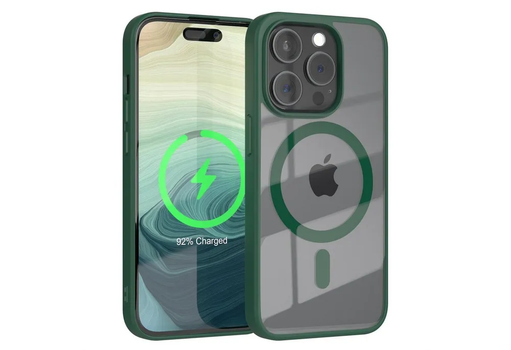 EAZY CASE Handyhülle Transparente Hülle mit MagSafe für iPhone 15 Pro 6,1 Zoll, TPU Hülle, flexibel, Clear Case Silikonhülle anti-kratz Backcover Grün