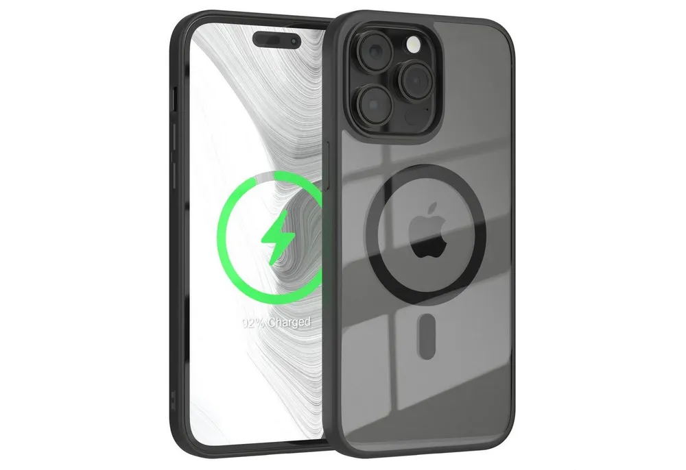 EAZY CASE Handyhülle Transparente Hülle mit MagSafe iPhone 14 Pro Max 6,7 Zoll, Qi Charging kompatibel, Silicon Case, Slimcover Displayschutz, Schwarz