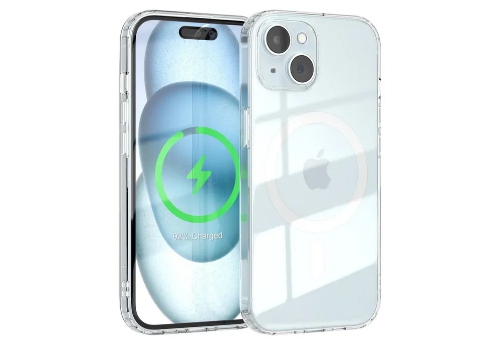 EAZY CASE Handyhülle Transparente Hülle mit MagSafe für iPhone 15 6,1 Zoll, Back Cover, Bumper Case, Handy Schutzhülle Kameraschutz, Durchsichtig
