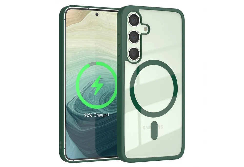 EAZY CASE Handyhülle Transparente Hülle mit MagSafe Samsung Galaxy S24 6,2 Zoll, TPU Hülle, flexibel, Clear Case Silikonhülle anti-kratz Backcover Grün