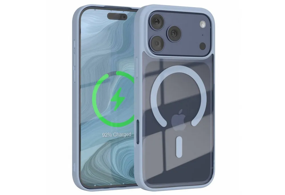 EAZY CASE Handyhülle Transparente Hülle mit MagSafe iPhone 17 Pro Max 6,9 Zoll, Softcase, Schutzhülle mit Displayschutz, stoßfest, kratzfest, Hellblau