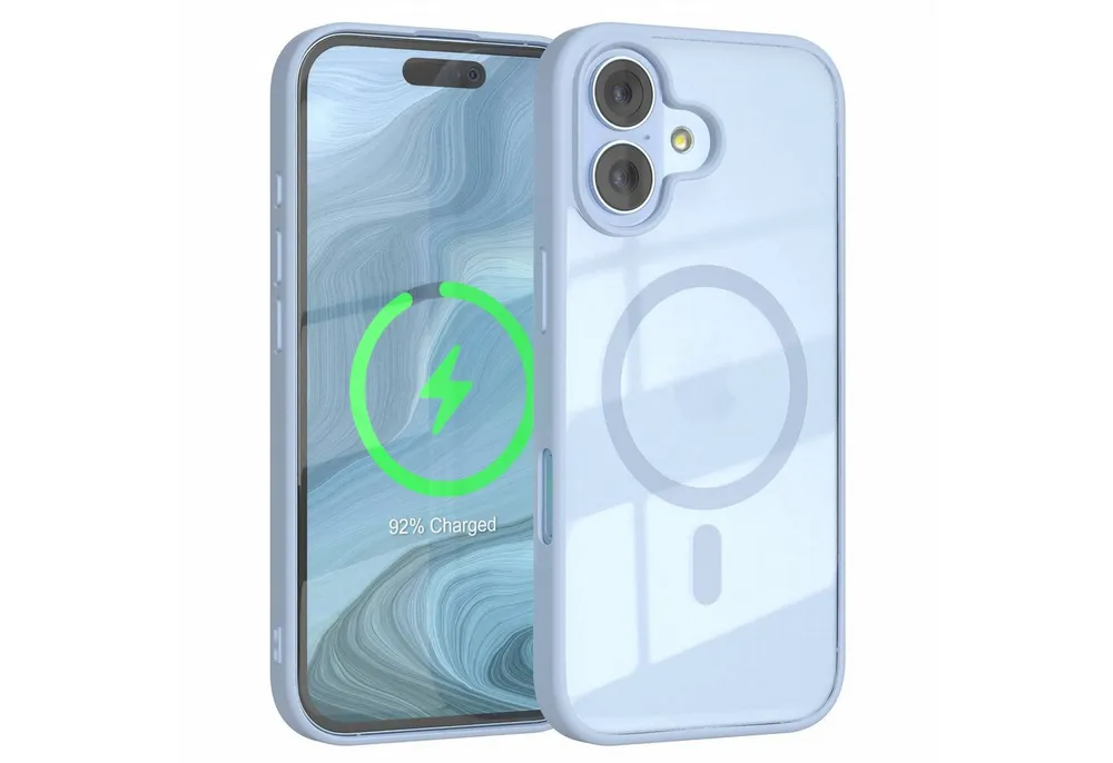 EAZY CASE Handyhülle Transparente Hülle mit MagSafe für iPhone 17 6,3 Zoll, Softcase, Schutzhülle mit Displayschutz, stoßfest, kratzfest, Hellblau