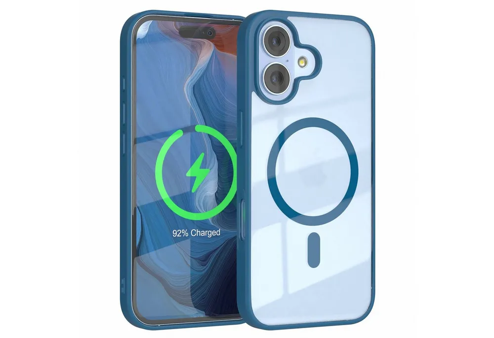 EAZY CASE Handyhülle Transparente Hülle mit MagSafe für iPhone 17 6,3 Zoll, Silikon Handyhülle, Schutzhülle mit Kameraschutz, Etui magnetisch Blau