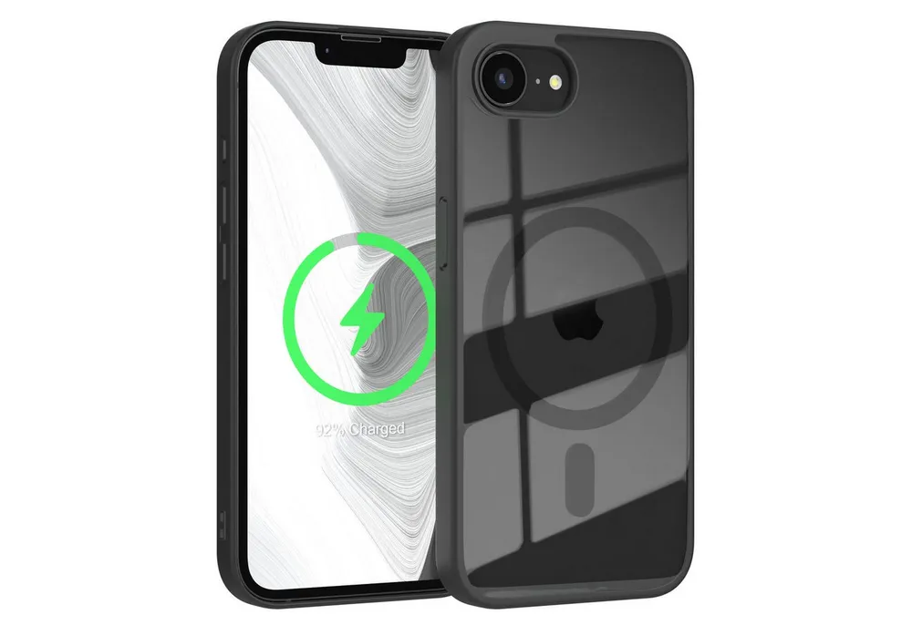 EAZY CASE Handyhülle Transparente Hülle mit MagSafe für iPhone 16e 6,1 Zoll, Qi Charging kompatibel, Silicon Case, Slimcover Displayschutz, Schwarz