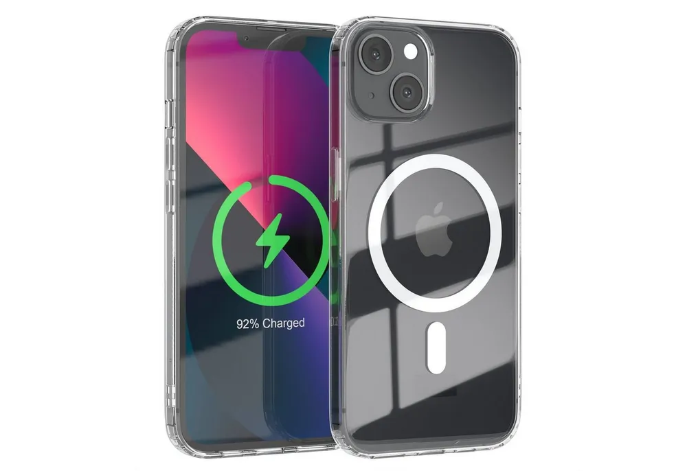 EAZY CASE Handyhülle Transparente Hülle mit MagSafe für iPhone 13 6,1 Zoll, Back Cover, Bumper Case, Handy Schutzhülle Kameraschutz, Durchsichtig