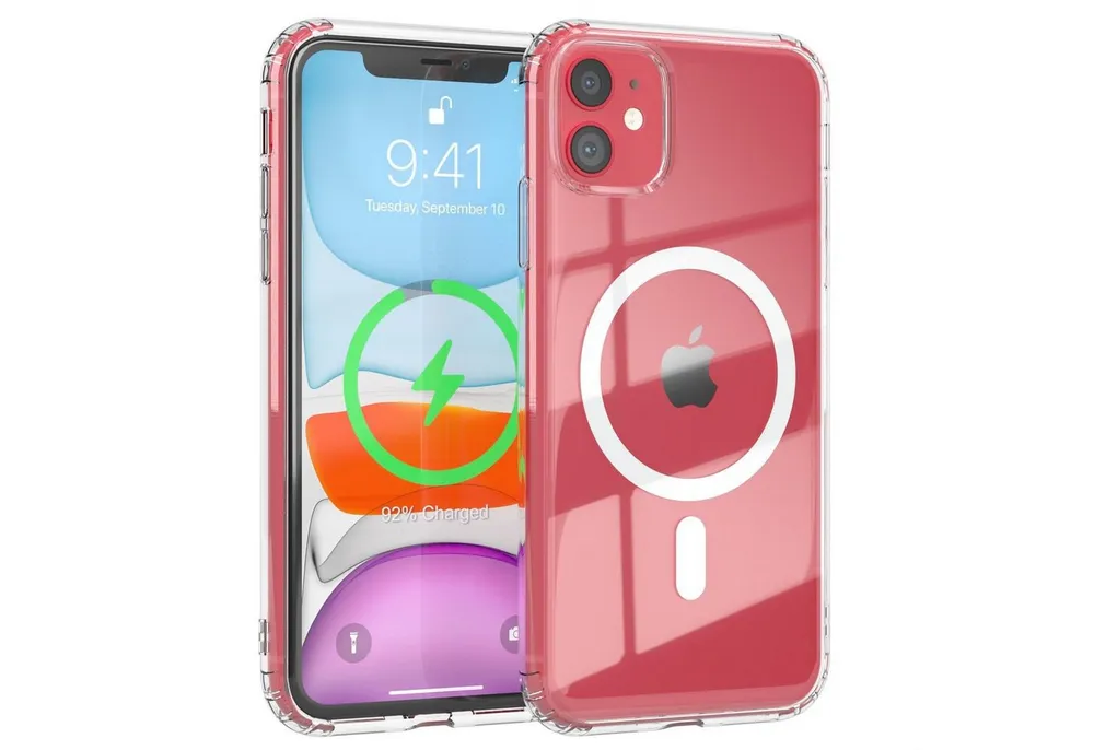EAZY CASE Handyhülle Transparente Hülle mit MagSafe für iPhone 11 6,1 Zoll, Back Cover, Bumper Case, Handy Schutzhülle Kameraschutz, Durchsichtig