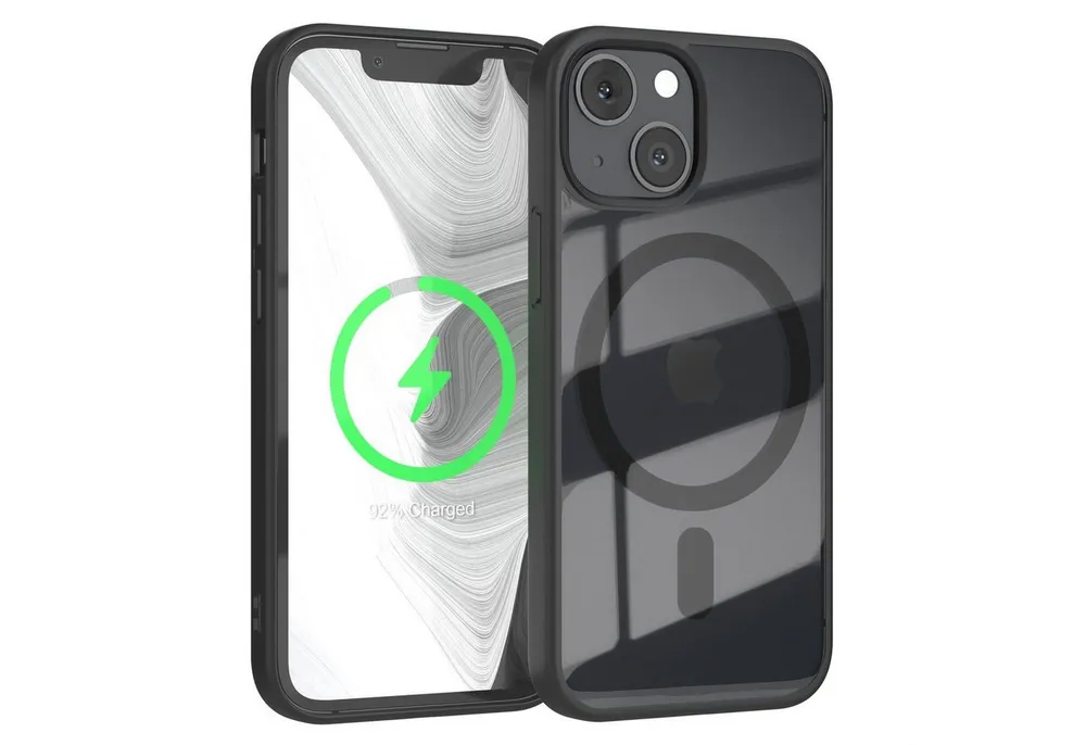 EAZY CASE Handyhülle Transparente Hülle mit MagSafe für iPhone 13 Mini 5,4 Zoll, Qi Charging kompatibel, Silicon Case, Slimcover Displayschutz, Schwarz