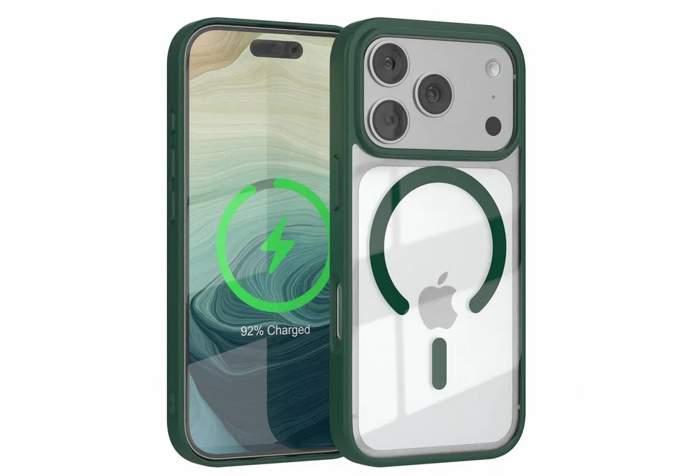 EAZY CASE Handyhülle Transparente Hülle mit MagSafe für iPhone 17 Pro 6,3 Zoll, TPU Hülle, flexibel, Clear Case Silikonhülle anti-kratz Backcover Grün