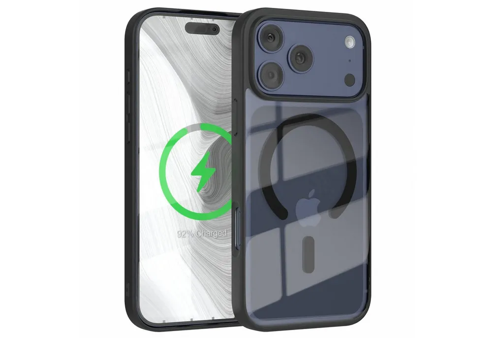 EAZY CASE Handyhülle Transparente Hülle mit MagSafe iPhone 17 Pro Max 6,9 Zoll, Qi Charging kompatibel, Silicon Case, Slimcover Displayschutz, Schwarz