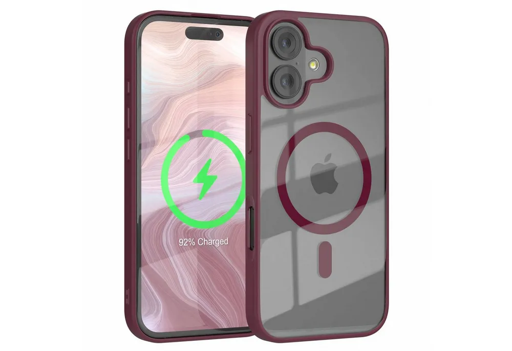 EAZY CASE Handyhülle Transparente Hülle mit MagSafe für iPhone 17 6,3 Zoll, Back Cover Slimcover mit Displayschutz, Magsafefunktion, Bumper, Beere