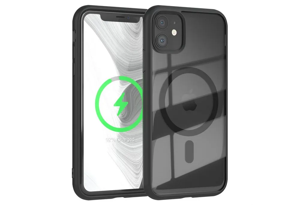 EAZY CASE Handyhülle Transparente Hülle mit MagSafe für iPhone 11 6,1 Zoll, Qi Charging kompatibel, Silicon Case, Slimcover Displayschutz, Schwarz