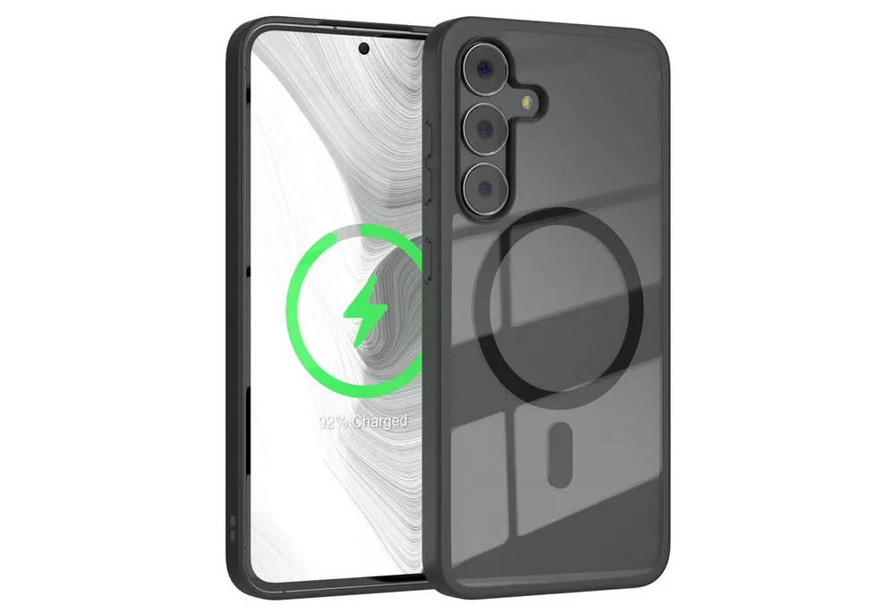 EAZY CASE Handyhülle Transparente Hülle mit MagSafe Galaxy S25 FE 6,7 Zoll, Qi Charging kompatibel, Silicon Case, Slimcover Displayschutz, Schwarz
