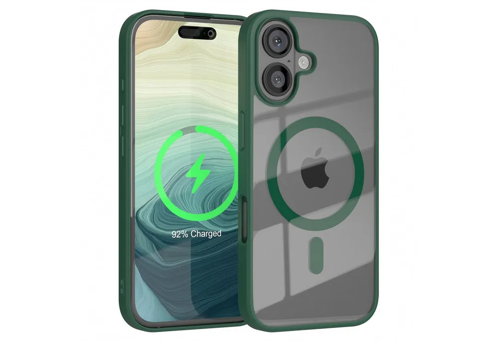EAZY CASE Handyhülle Transparente Hülle mit MagSafe für iPhone 16 6,1 Zoll, TPU Hülle, flexibel, Clear Case Silikonhülle anti-kratz Backcover Grün