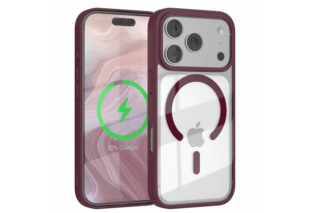 EAZY CASE Handyhülle Transparente Hülle mit MagSafe für iPhone 17 Pro 6,3 Zoll, Back Cover Slimcover mit Displayschutz, Magsafefunktion, Bumper, Beere