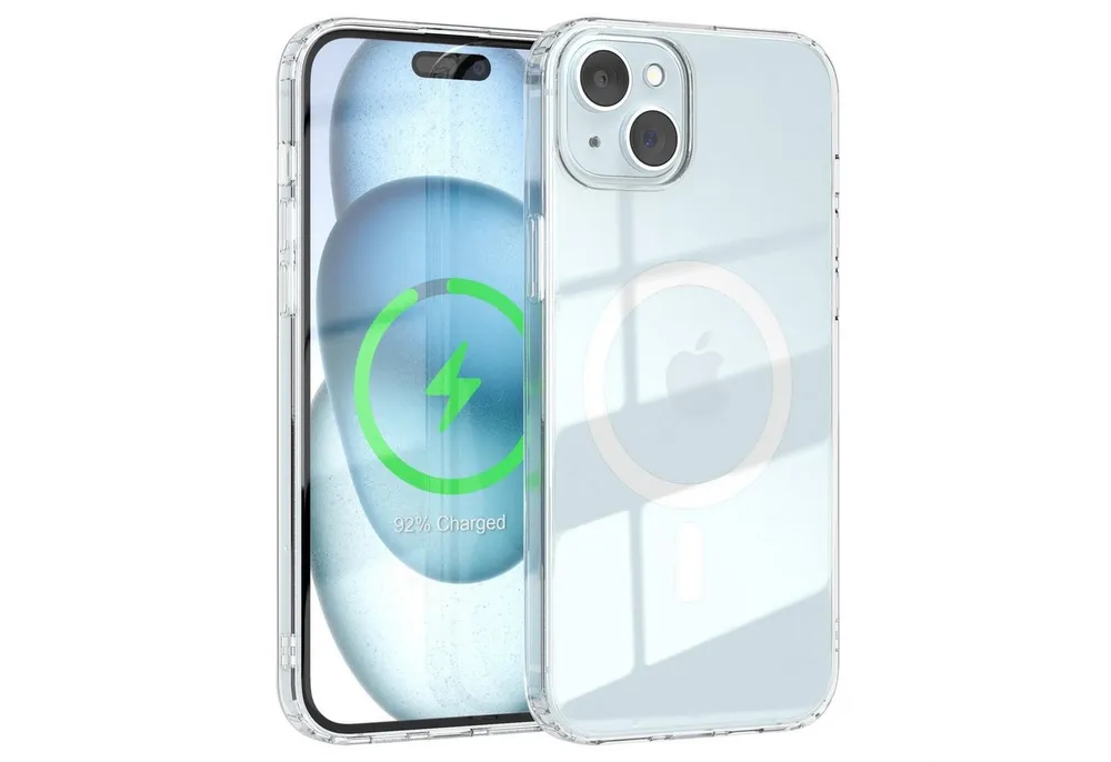 EAZY CASE Handyhülle Transparente Hülle mit MagSafe für iPhone 15 Plus 6,7 Zoll, Back Cover, Bumper Case, Handy Schutzhülle Kameraschutz, Durchsichtig