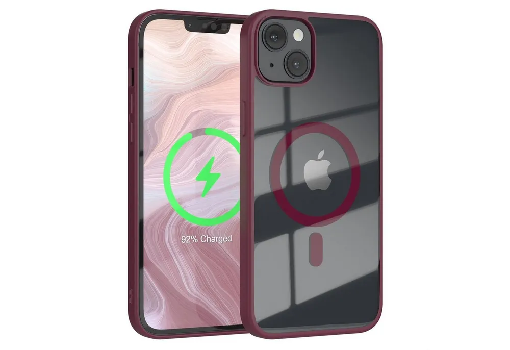 EAZY CASE Handyhülle Transparente Hülle mit MagSafe für iPhone 14 Plus 6,7 Zoll, Back Cover Slimcover mit Displayschutz, Magsafefunktion, Bumper, Beere