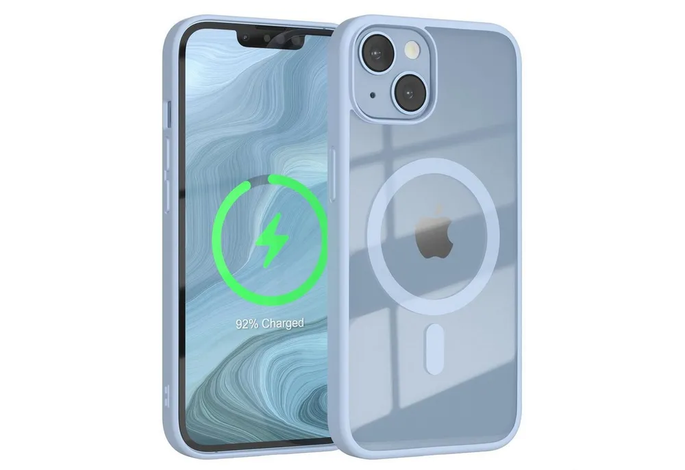 EAZY CASE Handyhülle Transparente Hülle mit MagSafe für iPhone 14 6,1 Zoll, Softcase, Schutzhülle mit Displayschutz, stoßfest, kratzfest, Hellblau