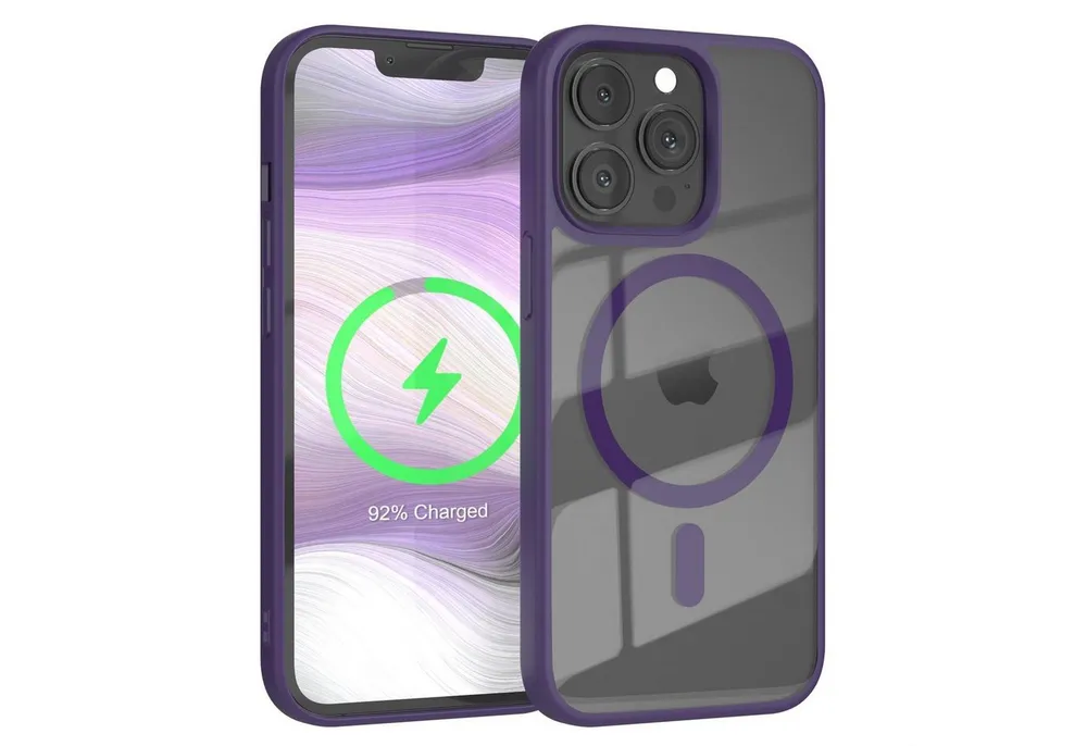 EAZY CASE Handyhülle Transparente Hülle mit MagSafe für iPhone 13 Pro 6,1 Zoll, Hülle mit Kameraschutz, Smart Case kompatibel mit Magsafe, Violett